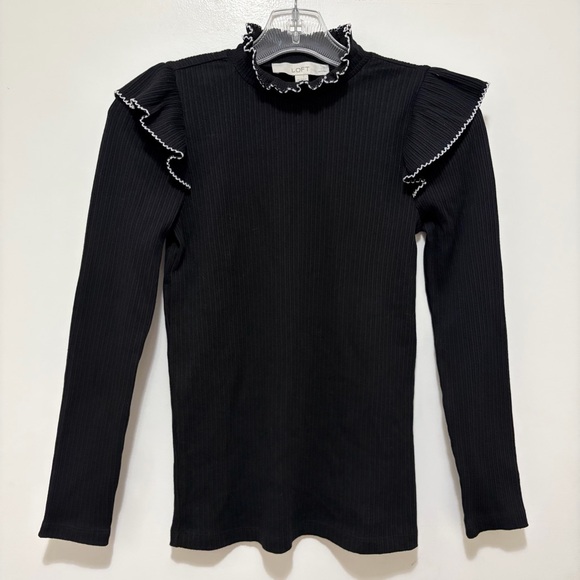 Loft Pointelle Ribbed Ruffle Top Small Petite NWT - Picture 4 of 7